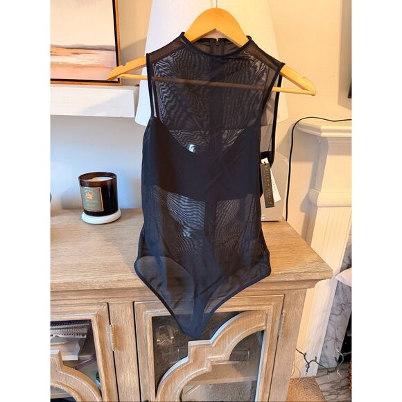 NWT Alice + Olivia Nichol Mesh Bodysuit in Black Size Medium - Picture 2 of 8